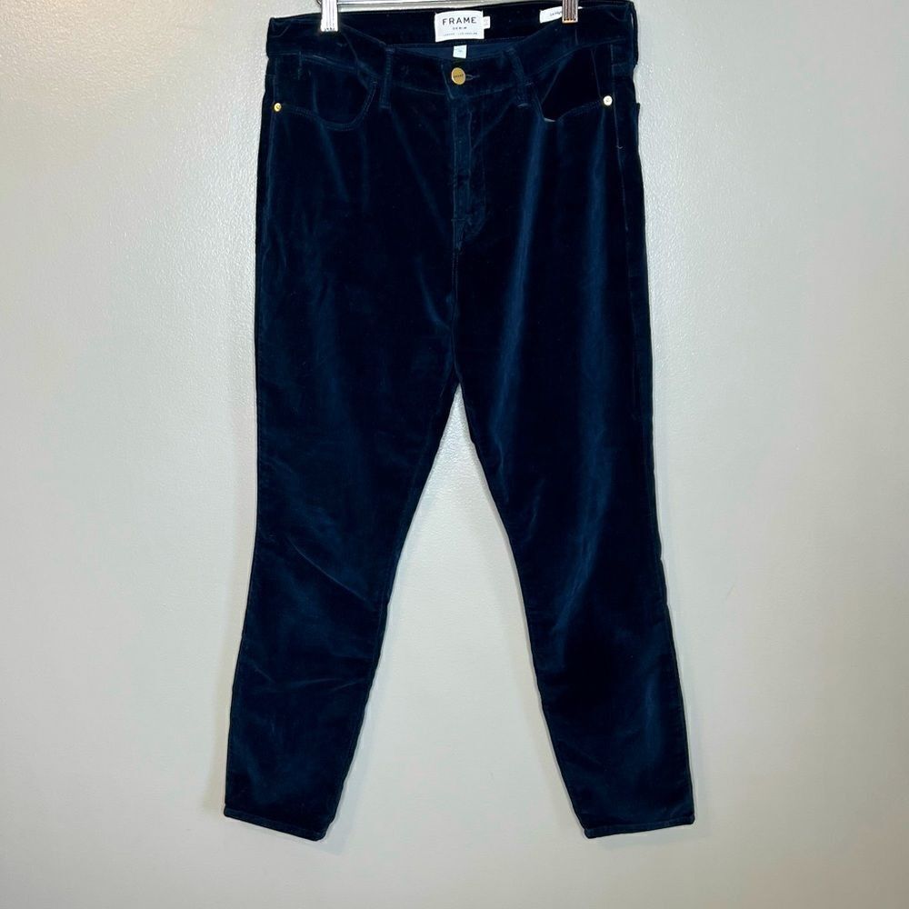 Frame Denim le high skinny navy velvet pants size 31